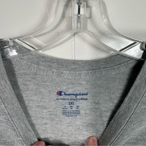 Champion Gray Unisex Short Sleeve Cotton USA Flag Spellout Logo Tee T-Shirt 2XL - Picture 4 of 5